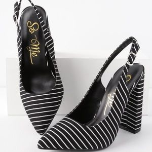 Modoc Black and White Striped Slingback Pumps